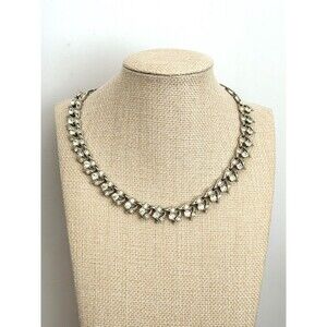 Vintage 1950s Porsche-Style Silver-Tone Crystal Statement Choker Necklace